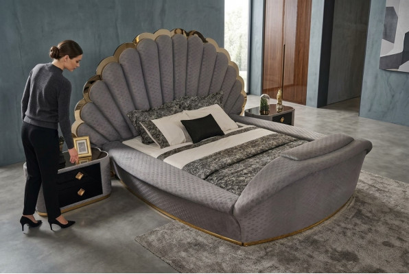 Luxusbett Designbetter Miwwelen Duebelbett Schlofzëmmer Kinnekräichlech 200x200 cm