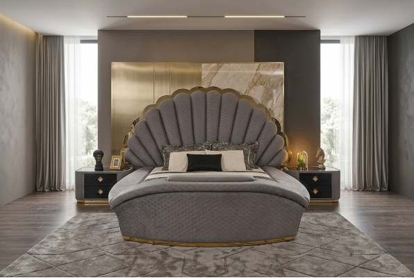 Luxusbett Designbetter Miwwelen Duebelbett Schlofzëmmer Kinnekräichlech 200x200 cm