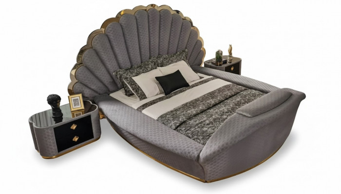 Luxusbett Designbetter Miwwelen Duebelbett Schlofzëmmer Kinnekräichlech 200x200 cm