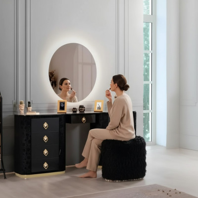 Schminktisch Set Konsol Spigel Schlofzëmmer Miwwelen Design Hocker Set Neit