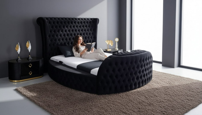 Bett schwaarz Chesterfield modern Hotelbett Duebelbett modern Polsterbett