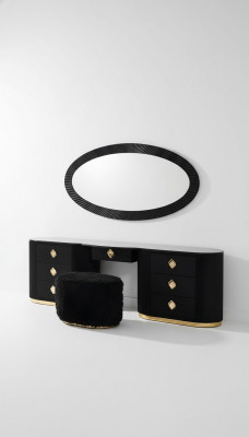 Oval Schminktisch Konsolendësch mat Hocker Schlofzëmmer Dëscher Schminktëscher