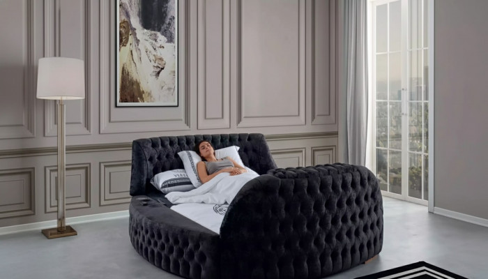 Schwaarzt Chesterfield Bett Design Polster Miwwelen Hotel Luxus Better Lift Media