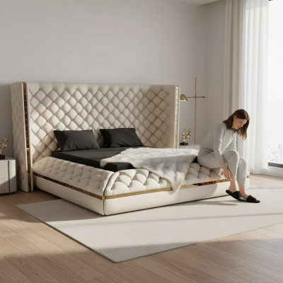 Bett wäiss Chesterfield modernes Hotelbett Duebelbett neit modernes Bett