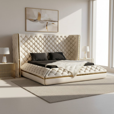 Bett wäiss Chesterfield modernes Hotelbett Duebelbett neit modernes Bett