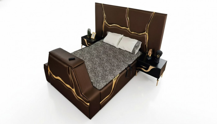 Design, Bett, Polster, Better, Duebelbett, Bestiet Geschir, Luxus, Schlofzëmmer, Bettrumm