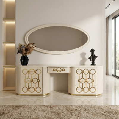Designer-Set aus Schminktisch a Spigel fir d'Schlofkummer am modernen Stil