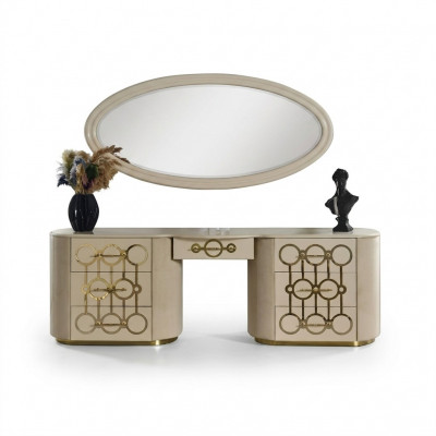 Designer-Set aus Schminktisch a Spigel fir d'Schlofkummer am modernen Stil
