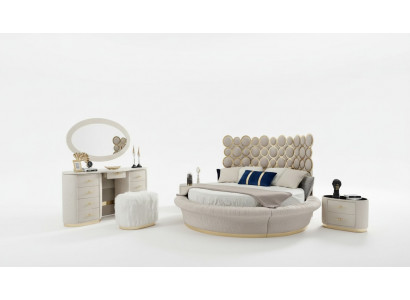 Modern Schlofzëmmer Set Bett + 2x Nuetsdësch + Schminktisch + Spigel 5 Deeler
