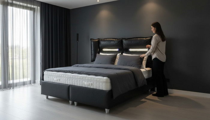 Massivholz Design Bett, Doppel Luxus Ehe Modern Hotel Gestell Schlofzëmmer Better
