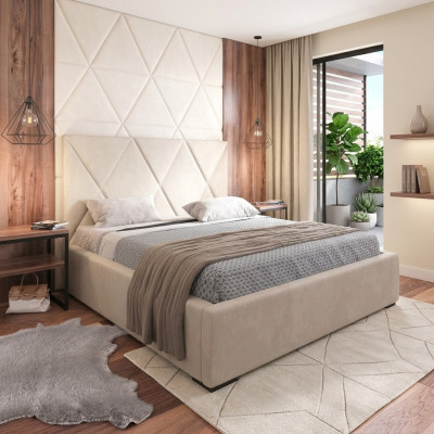 Bett Beige Duebelbett Stil Elegantes Bett Polster Stoff Schlofzëmmer Modern Nei