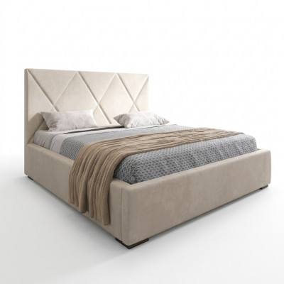 Bett Beige Duebelbett Stil Elegantes Bett Polster Stoff Schlofzëmmer Modern Nei