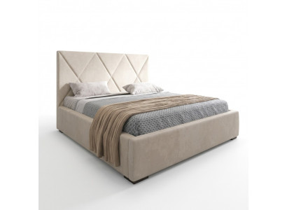 Bett Beige Duebelbett Stil Elegantes Bett Polster Stoff Schlofzëmmer Modern Nei