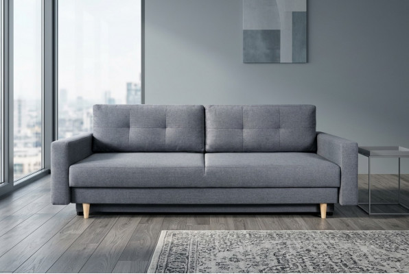 Stil, Strengheet an Komfort sinn déi Haaptvirdeeler vun dësem komfortablen an praktesche ausziehbare 3-Sëtzer-Sofa.