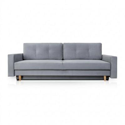 Komfortabelt a funktionellt ausklapps 3-Platzen-Sofa an hellgroer Faarf am moderne Stil.