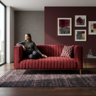 Sofa 2 Sëtzer Rosa Wunnzëmmer Modern Design Luxus Holz Miwwelen Polster Stoff Nei