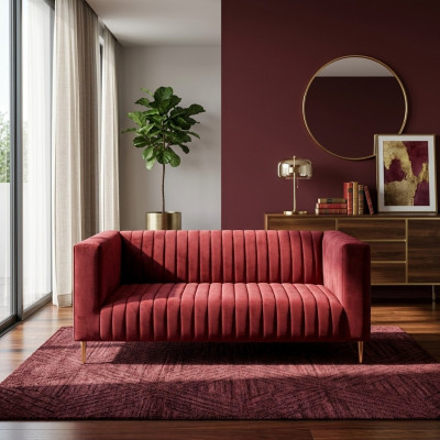 Sofa 2 Sëtzer Rosa Wunnzëmmer Modern Design Luxus Holz Miwwelen Polster Stoff Nei