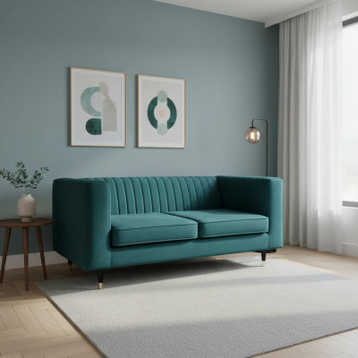 Sofa 2 Sëtzer Gréng Elegant Modern Luxus Design Holz Miwwel Polster Stoff Nei