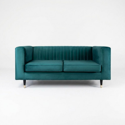 Sofa 2 Sëtzer Gréng Elegant Modern Luxus Design Holz Miwwel Polster Stoff Nei