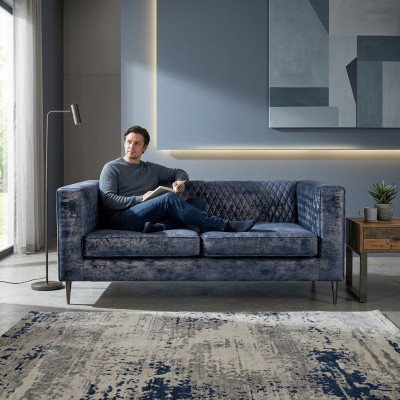 Canapé 2 Sëtzer Blo Elegantes Modern Luxus Design Holz Miwwel Polster Stoff Nei