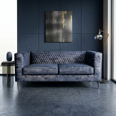 Canapé 2 Sëtzer Blo Elegantes Modern Luxus Design Holz Miwwel Polster Stoff Nei