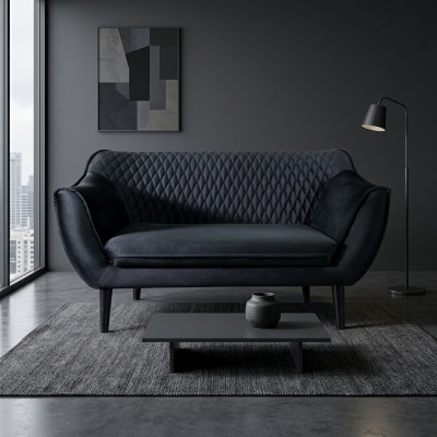 Sofa 2 Sëtzer Schwaarz Modern Wunnzëmmer Luxus Design Holz Miwwelen Polster Stoff