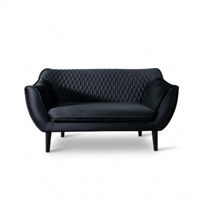 Sofa 2 Sëtzer Schwaarz Modern Wunnzëmmer Luxus Design Holz Miwwelen Polster Stoff