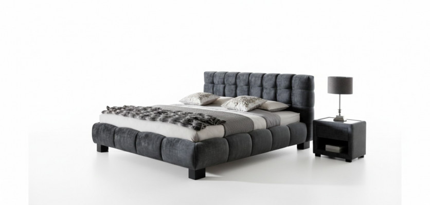Schlofzëmmer Set Blo Bett Holz 2x Nopeschdëscher Elegante Stil Modern Neit 3tlg.