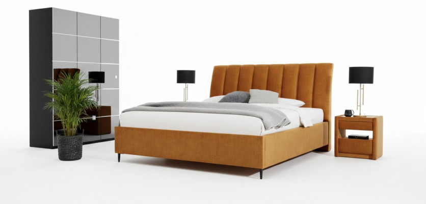 Luxus Säitendësch mat Spigel stilvoll Beige Kommode Modern Miwwele Design Set Nei