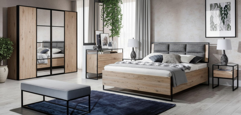 Bett Beige Loft Design Modern Duebelbetter Schlofzëmmer Elegante Miwwelen Neit