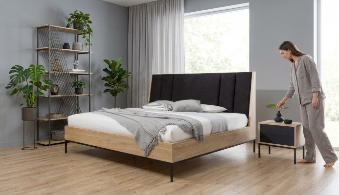 Schlofzëmmer Set Beige Bett Elegant 2x Nuetsdësch Luxus Modern Nei 3tlg.