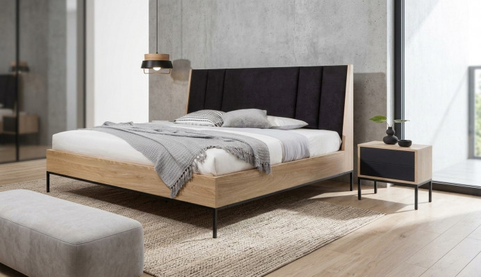 Schlofzëmmer Set Beige Bett Elegant 2x Nuetsdësch Luxus Modern Nei 3tlg.