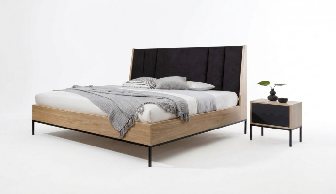 Schlofzëmmer Set Beige Bett Elegant 2x Nuetsdësch Luxus Modern Nei 3tlg.