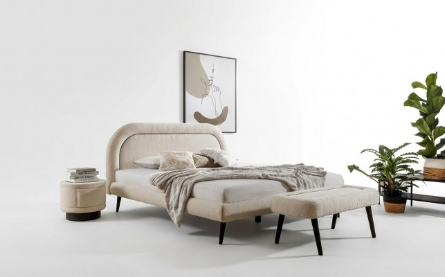 Schlofzëmmer Set Wäiss Bett Elegant 2x Nuetsdëscher Luxus Hocker Modern.