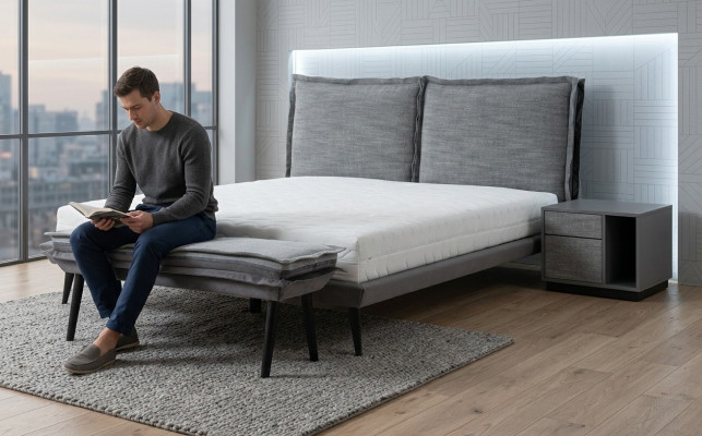 Schlofkummer Set Gro Bett Elegant 2x Nuetsdëscher Luxus Hocker Modern 4tlg.
