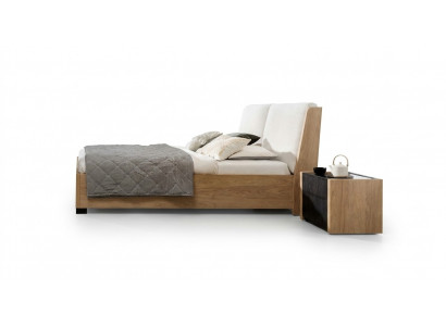 Bett beige Holz Design modern Schlofzëmmer Duebel Better elegant Miwwelen nei