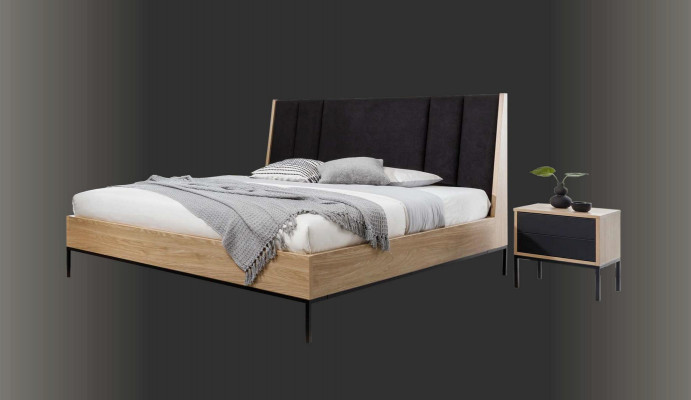 Schlofzëmmer Set Beige Bett 2x Nuetsdëscher Schaf Make-uptisch Luxus Nei 5 Deeler.