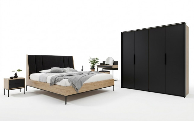 Schlofzëmmer Set Beige Bett 2x Nuetsdëscher Schaf Make-uptisch Luxus Nei 5 Deeler.