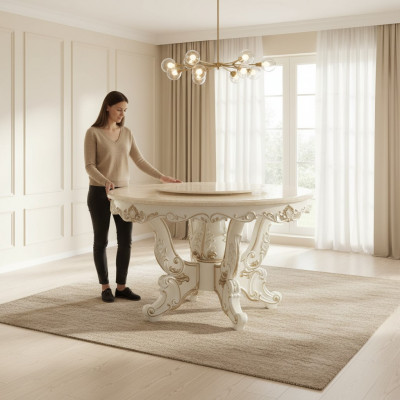 Iessen Dësch Wäiss Ronn Klassesch Iesszëmmer Luxus Holz Dëscher Eleganten Design.