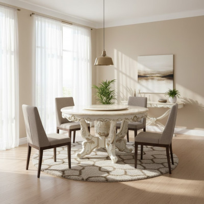 Iessen Dësch Wäiss Ronn Klassesch Iesszëmmer Luxus Holz Dëscher Eleganten Design.