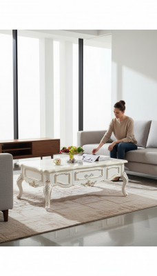 Couchtisch Wäiss Dëscher Wunnzëmmer Elegant Klassesch Design Miwwelen