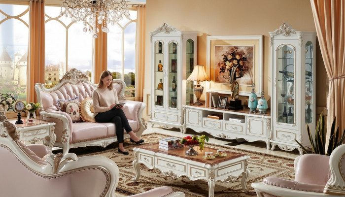 Vitrine Wäiss Luxus Wunnzëmmer Miwwelen Holz Glas Design Elegantes Klassesch