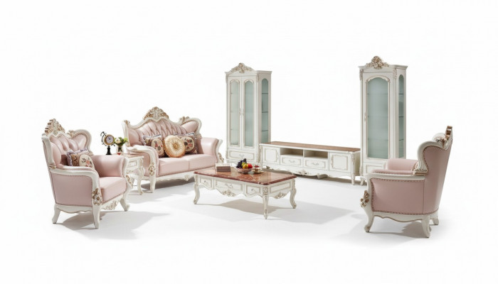 Vitrine Wäiss Luxus Wunnzëmmer Miwwelen Holz Glas Design Elegantes Klassesch