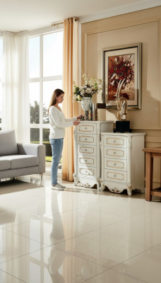 Schlofkummer Set Wäiss Design Elegantes 2x Kommod Klassesch Miwwelen Luxus 2tlg.