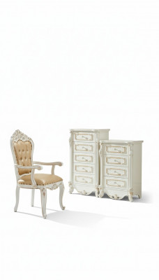Schlofkummer Set Wäiss Design Elegantes 2x Kommod Klassesch Miwwelen Luxus 2tlg.