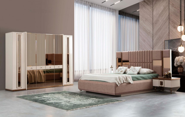 Luxus Bett Schlofzëmmer Italienesch Miwwelen Nei Material Holz Brong