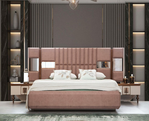 Luxus Bett Schlofzëmmer Italienesch Miwwelen Nei Material Holz Brong