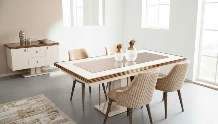 Luxus Iessdësch Dësch Béis Glasdësch Holz-Dësch Designer Dëscher Kichen