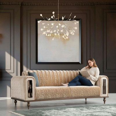 Luxus Bank Sofa Canapé Beige Wunnzëmmer Kanzlei Textil Canapéen