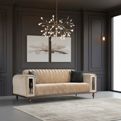 Luxus Bank Sofa Canapé Beige Wunnzëmmer Kanzlei Textil Canapéen